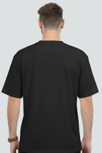 Black heavyweight oversized t-shirt, 240 GSM cotton, Lycra ribbed neck, back view.