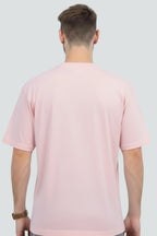 Light pink heavyweight oversized t-shirt, 240 GSM cotton, Lycra ribbed neck, back view.