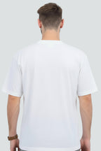 White heavyweight oversized t-shirt, 240 GSM cotton, Lycra ribbed neck, back view.